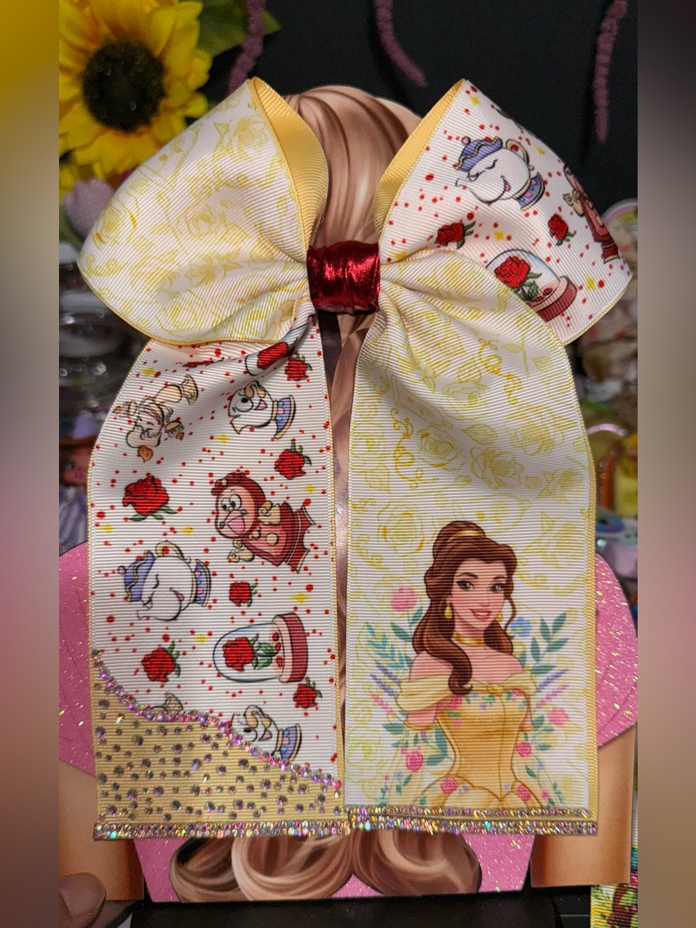 Belle-Themed Yellow & White Party Hair Bow